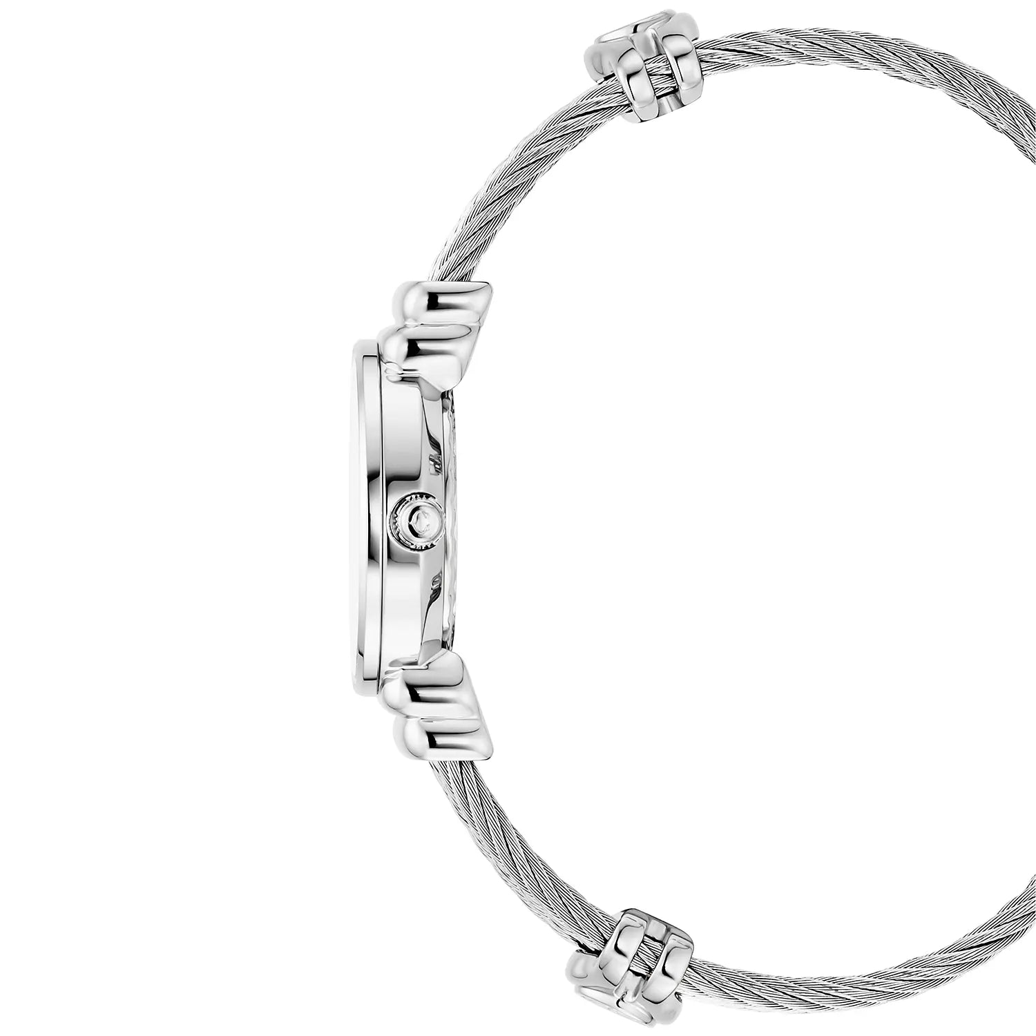 St Tropez Icon 24.5mm Uhr Edelstahl, Stahlkabel, 8 Diamanten Lünette und weißes MOP-Zifferblatt - Charriol Geneve - Uhr