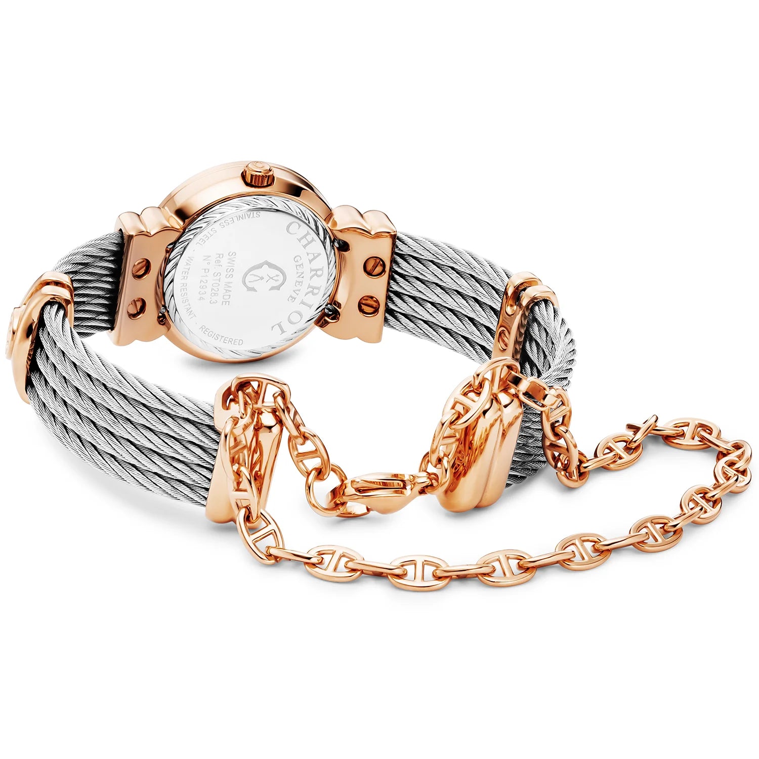 St Tropez Icon 24.5mm Uhr Rose Gold PVD, Stahlkabel, Charriol Lünette und 12 Diamanten Weißes MOP Zifferblatt - Charriol Geneve - Watch