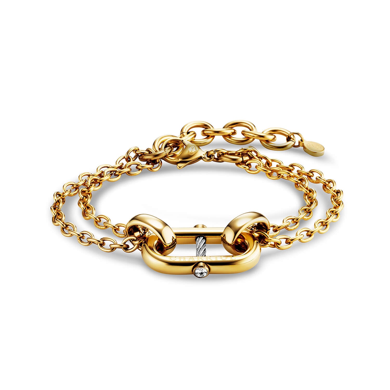 Stahl_Gelbgold Glied mit 2 Zirkonias