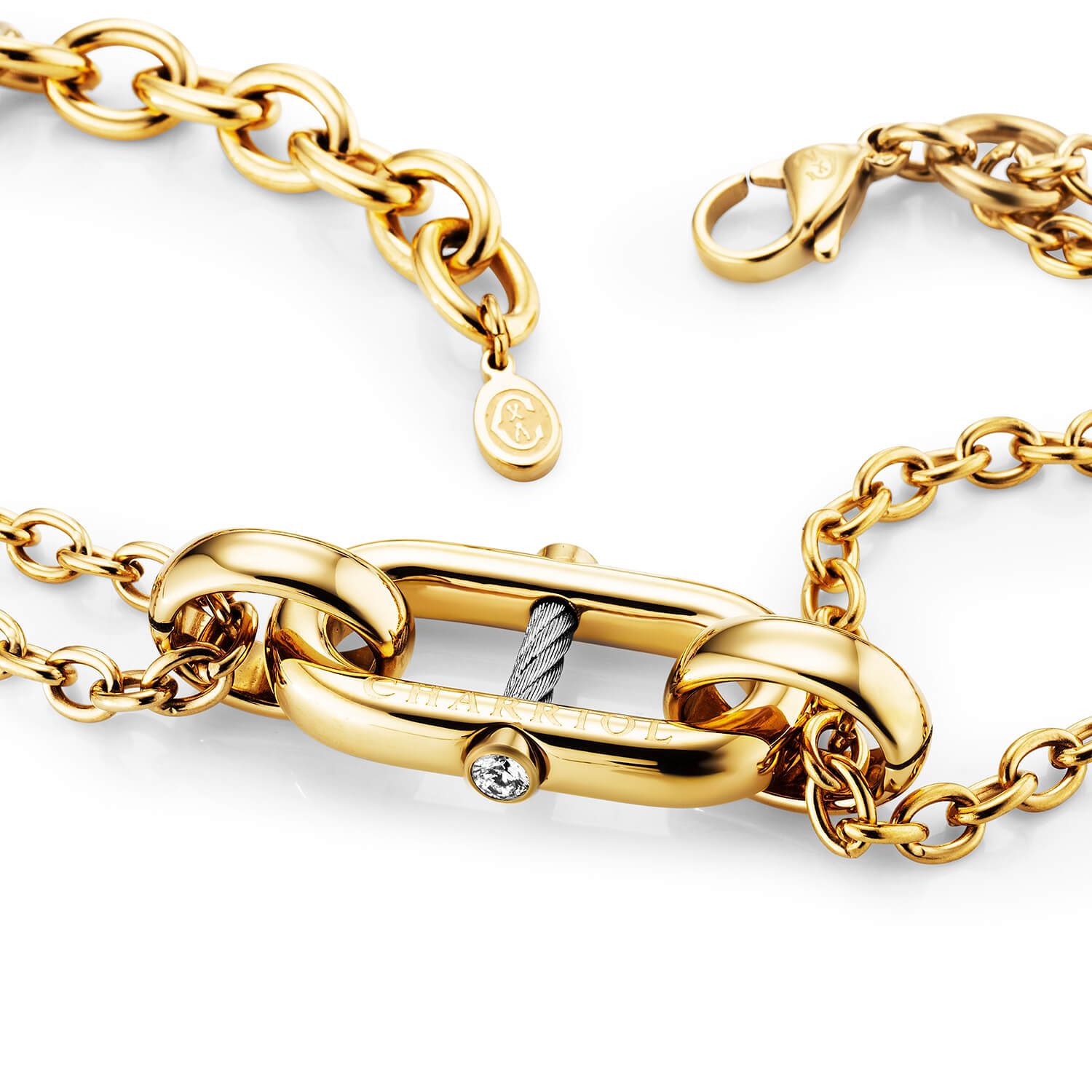 Stahl_Gelbgold Glied mit 2 Zirkonias