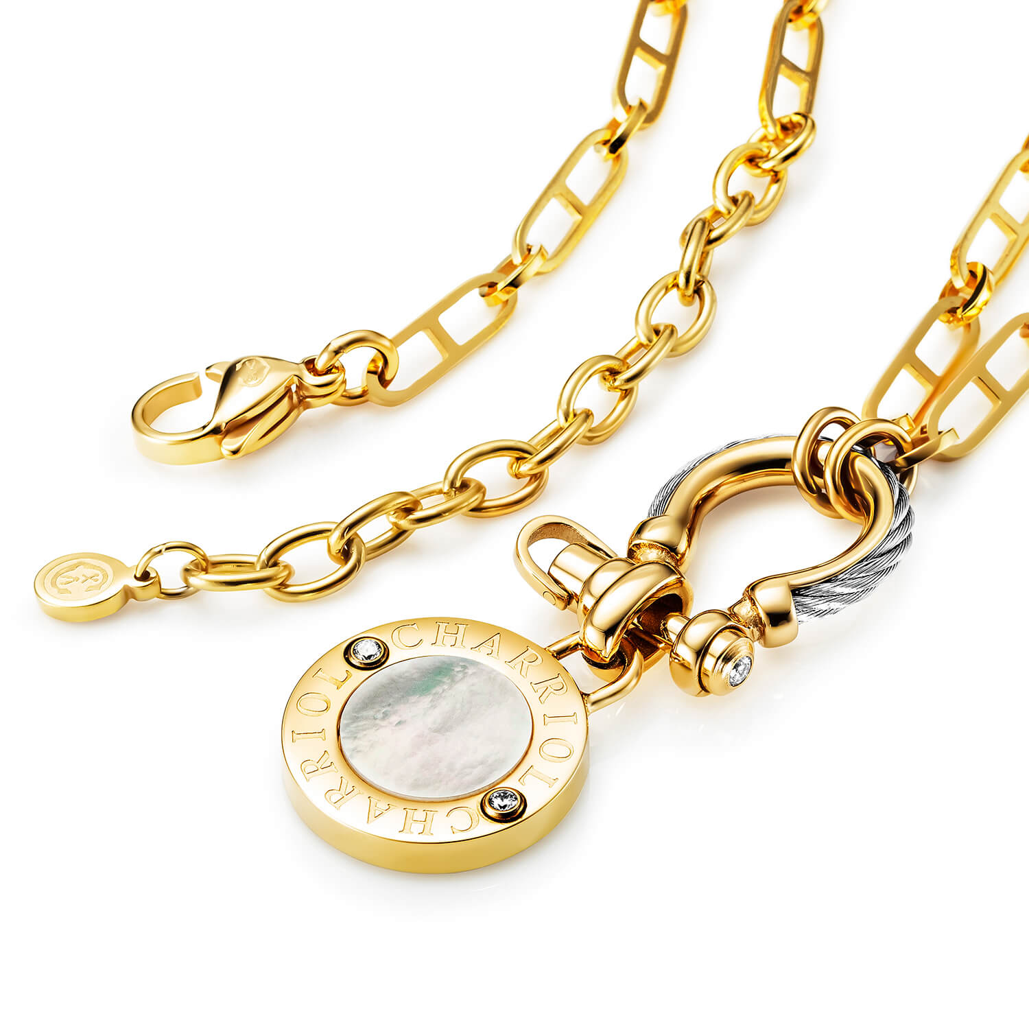 Stahl_Gelbgold mit 2 Zirkonias_40cm bis 45cm