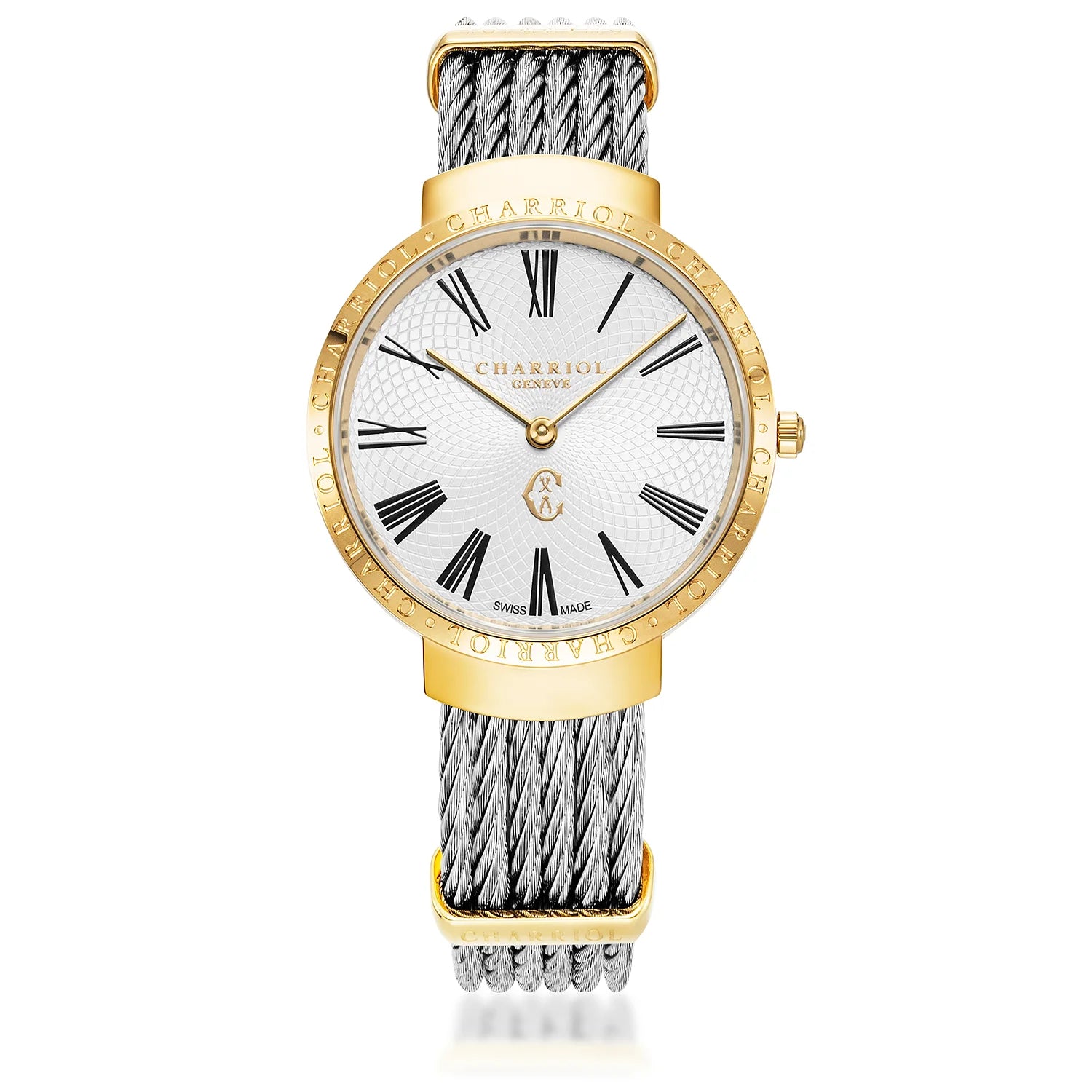 SLIM, 34MM, QUARTZ KALIBRIEREN, WEISSES ZIFFERBLATT, "CHARRIOL CHARRIOL " FASSUNG, STAHLKABELARMBAND - Charriol Geneve - Watch